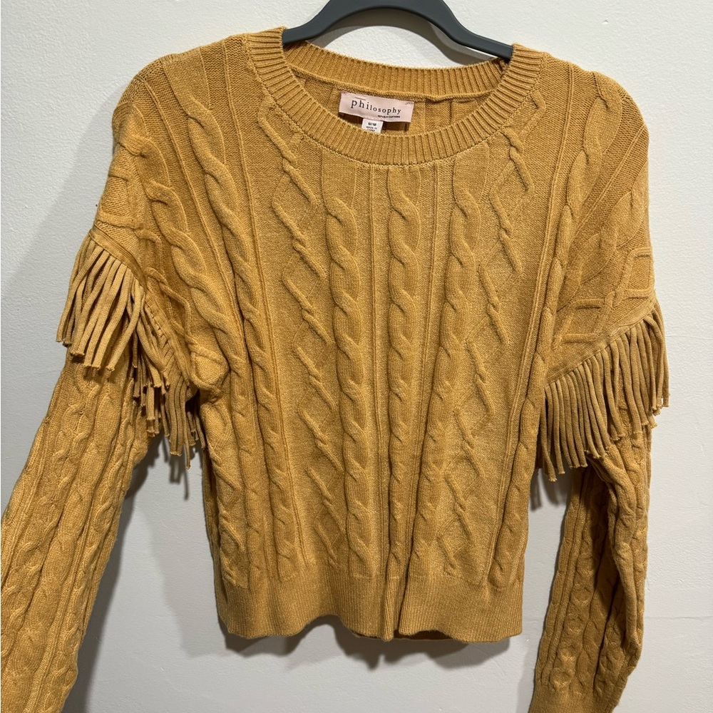 Fun fringe mustard yellow sweater!
